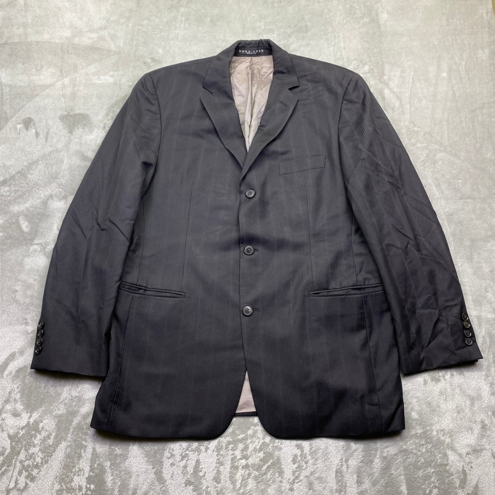 Hugo Boss Super 120 Virgin Wool Pinstripe Blazer 42R Rossellini Movie Mens Gray